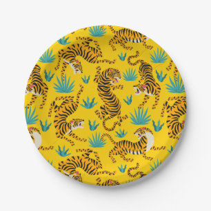 Assiettes En Carton Motif de tigre d'or asiatique