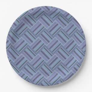 Assiettes En Carton Motif de tissage en diagonale gris bleu