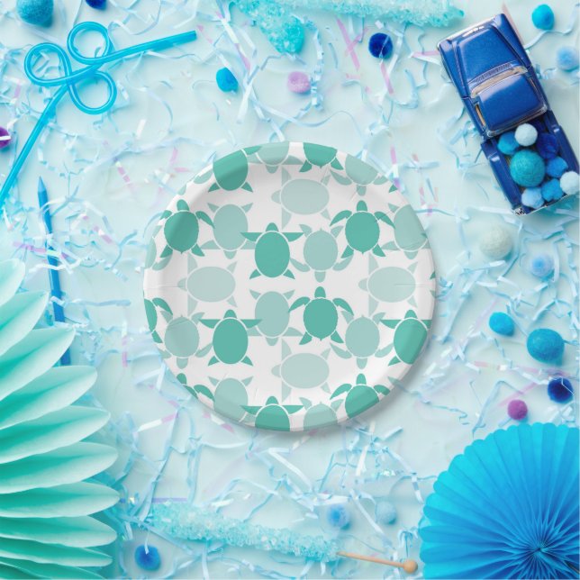 Assiettes En Carton Motif de tortue turquoise (Fête)