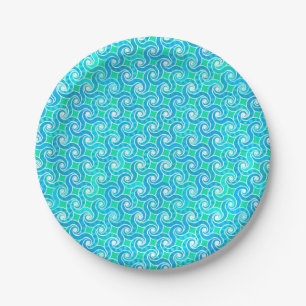 Assiettes En Carton Motif de tourbillon abstrait - Bleu, vert Jade & B