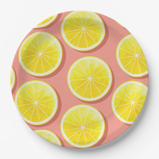 Assiettes En Carton Motif de tranches de citron d'été (Devant)