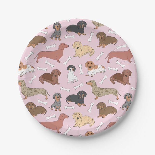 Assiettes En Carton motif de variété dachshund en rose (Devant)