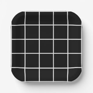 Assiettes En Carton Motif de vérificateur noir minimaliste