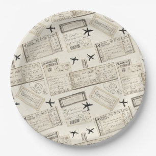 Assiettes En Carton Motif de voyage de carte d'embarquement vintage