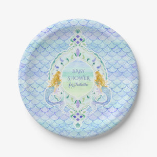 Assiettes En Carton Motif d'échelle de poissons de sirène de baby