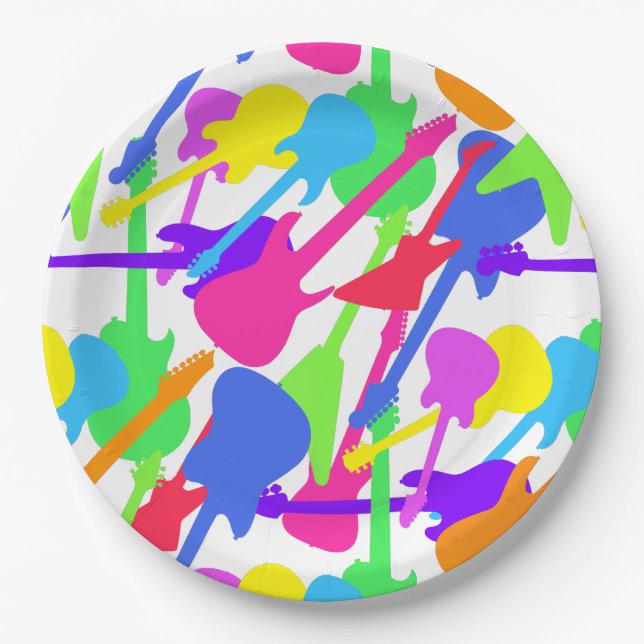Assiettes En Carton Motif d'éclaboussure de guitare (Devant)
