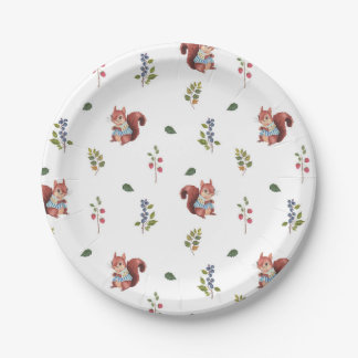 Assiettes En Carton Motif d'écureuil et de baies de forêt