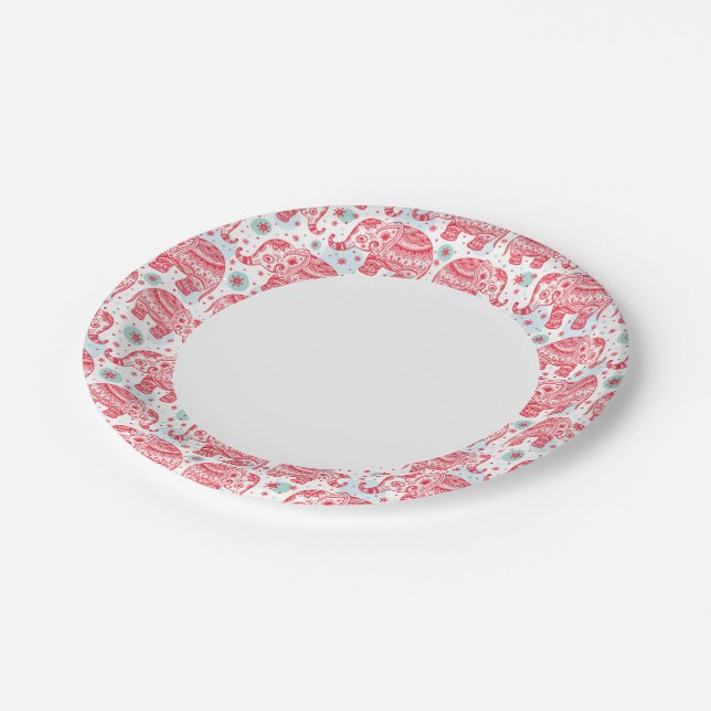 Assiettes En Carton Motif d'éléphant rouge (Angle)