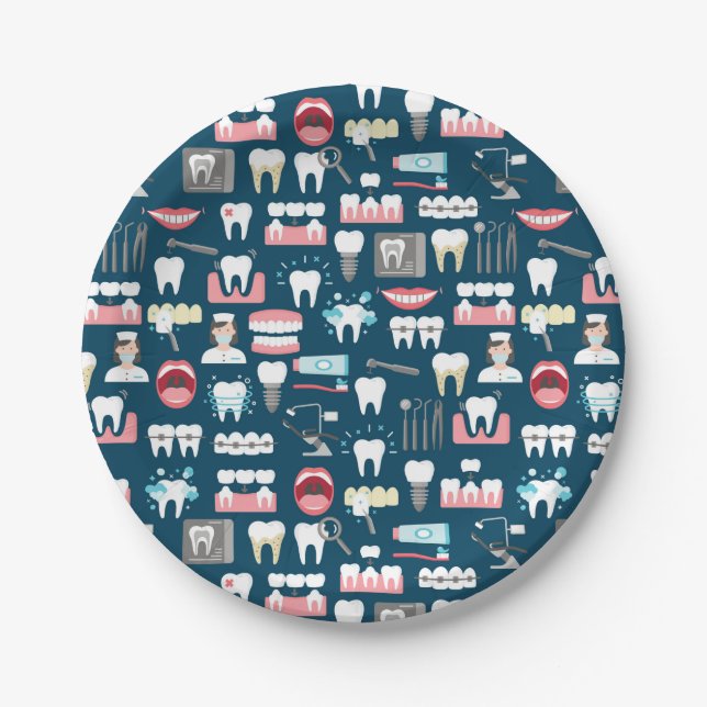 Assiettes En Carton Motif dentaire de bureau de clinique (Devant)