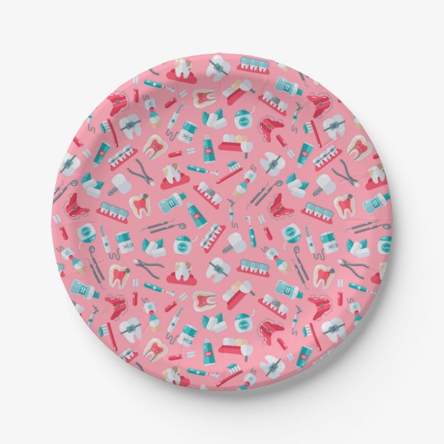 Assiettes En Carton Motif dentaire rose (Devant)