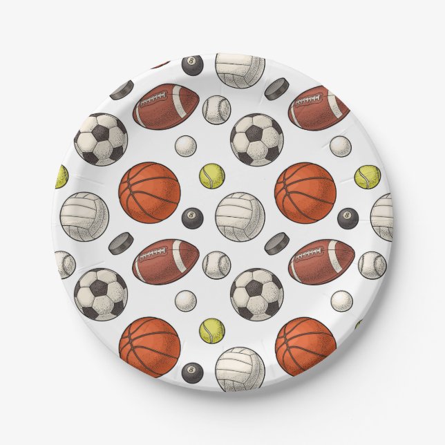 Assiettes En Carton Motif d'équipements sportifs (Devant)