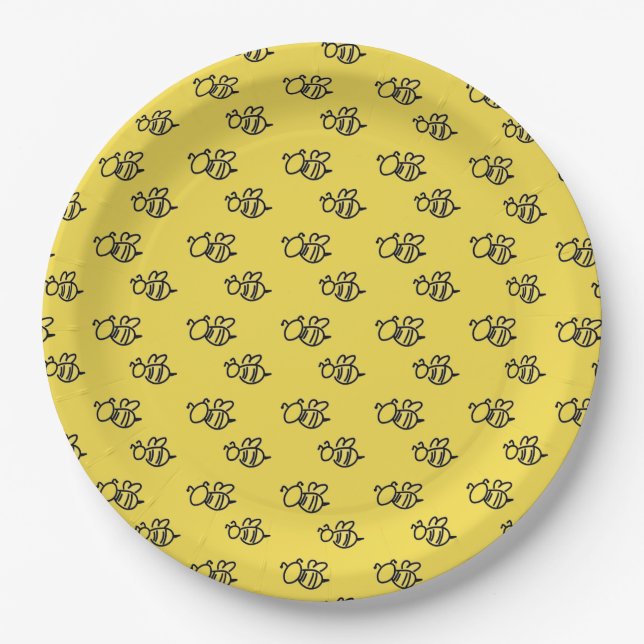 Assiettes En Carton Motif des abeilles d'été jaune (Devant)