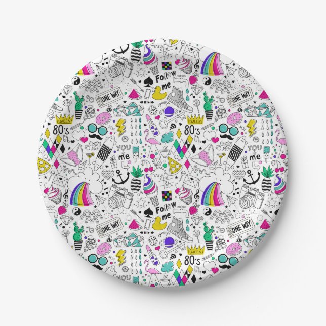 Assiettes En Carton Motif des années 80 de couleur mignonne (Devant)