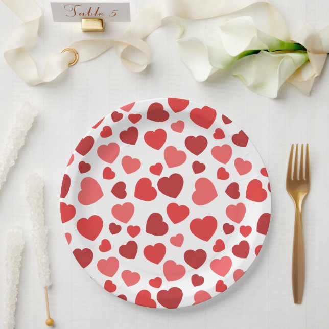 Assiettes En Carton Motif Des Coeurs, Coeurs Rouges, Motif Des Coeurs (Mariage)