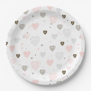 Assiettes En Carton Motif des coeurs scandinaves