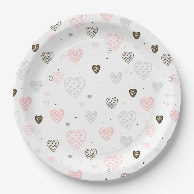 Assiettes En Carton Motif des coeurs scandinaves (Devant)