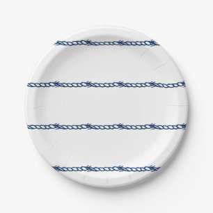 Assiettes En Carton motif des cordes marines blanches