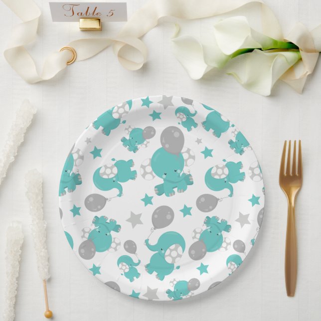 Assiettes En Carton Motif Des Eléphants Bleus, Eléphants Mignons, Étoi (Mariage)