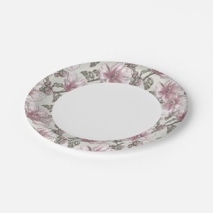 Assiettes En Carton Motif des fleurs d'hibiscus roses rousses