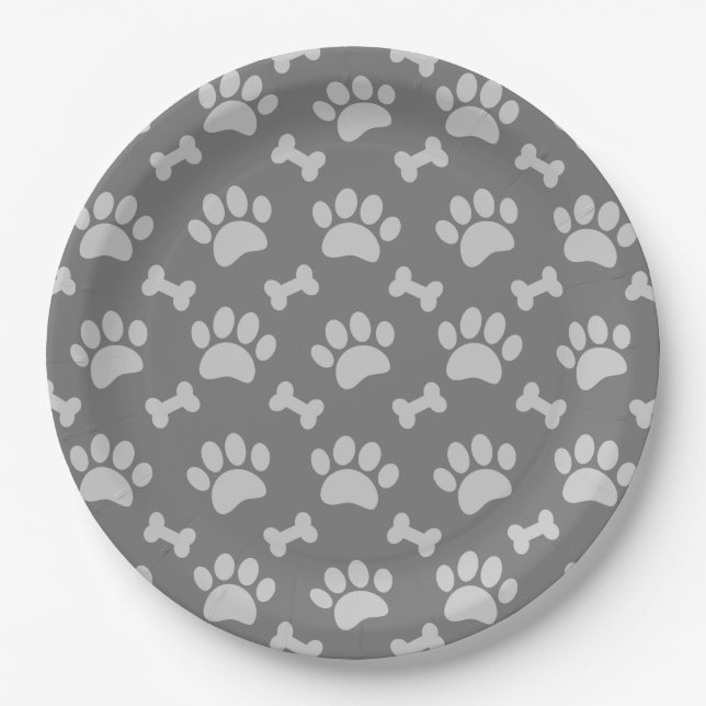 Assiettes En Carton Motif Des Pâtes Et Des Os Gris (Devant)