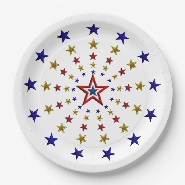 Assiettes En Carton Motif des plaques de papier des étoiles patriotiqu (Devant)