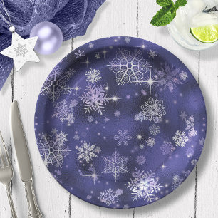 Assiettes En Carton Motif des plus jolis flocons de neige Violet ID846