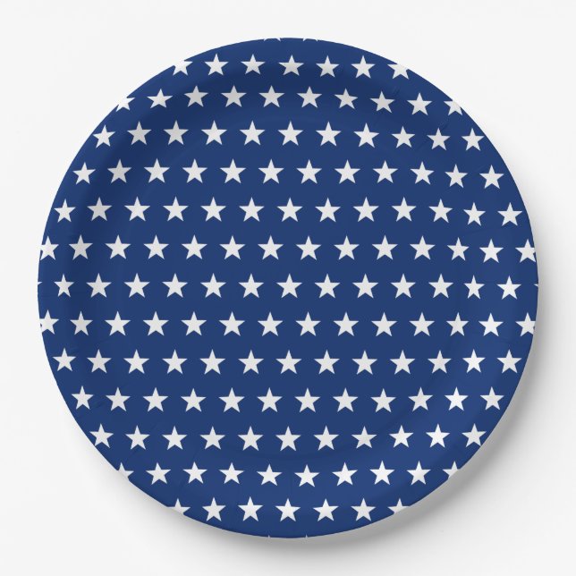 Assiettes En Carton Motif d'étoiles sur le thème du drapeau américain  (Devant)