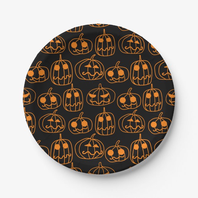 Assiettes En Carton Motif d'Halloween Citrouille d'Orange (Devant)