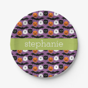 Assiettes En Carton Motif d'Halloween - Cute Bat Cat Citrouille Fantô