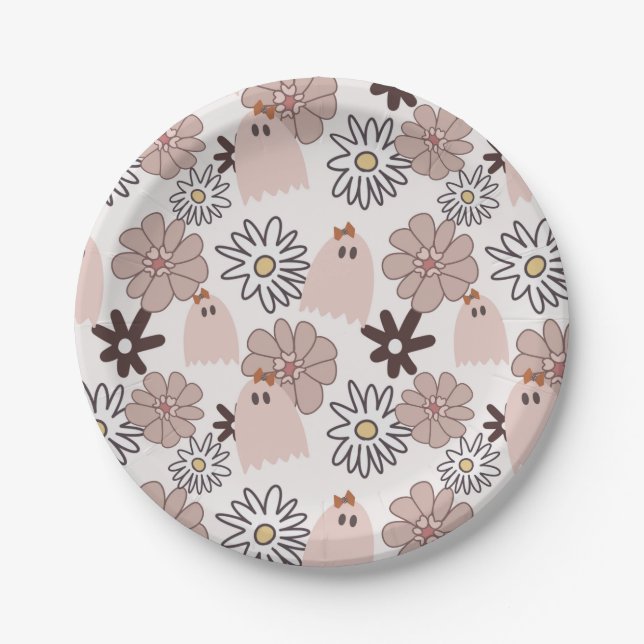 Assiettes En Carton Motif d'Halloween floral rose mou (Devant)