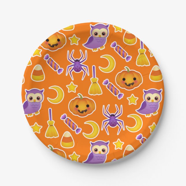 Assiettes En Carton Motif d'Halloween graphique mignon (Devant)