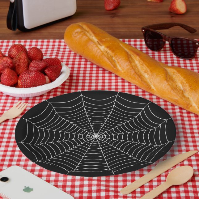Assiettes En Carton Motif d'Halloween noir et blanc (Pique-nique)