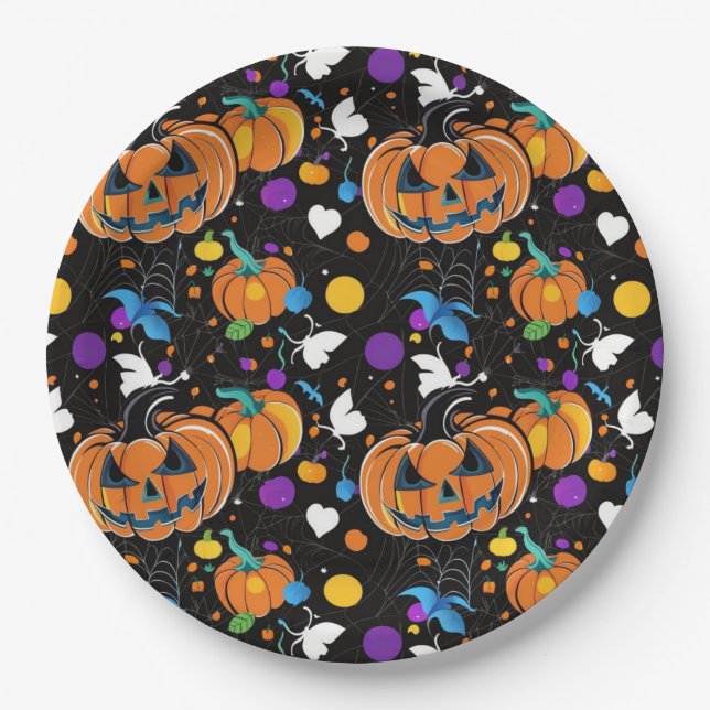 Assiettes En Carton Motif d'Halloween transparent et coloré (Devant)