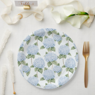 Assiettes En Carton Motif d'hortensia bleu aquarelle botanique floral