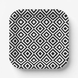 Assiettes En Carton Motif diamant noir et blanc