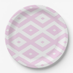 Assiettes En Carton Motif diamant rose pâle et blanc