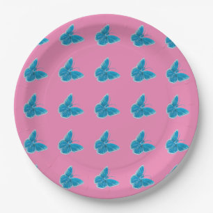 Assiettes En Carton Motif d'illustration de papillons bleus