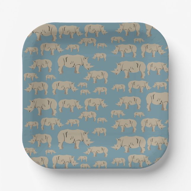 Assiettes En Carton Motif d'illustration Rhinoceros Rhino (Recto)
