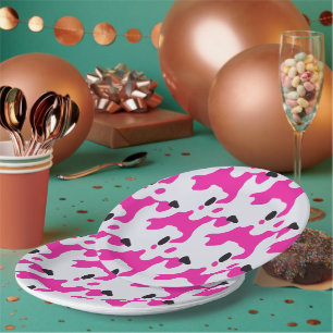 Assiettes En Carton Motif d'impression de vache rose et noire