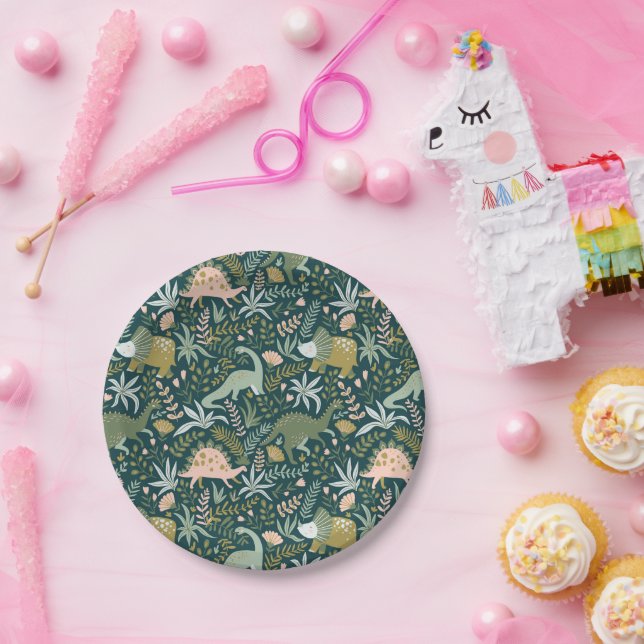 Assiettes En Carton Motif Dinosaur Vert (Fête)