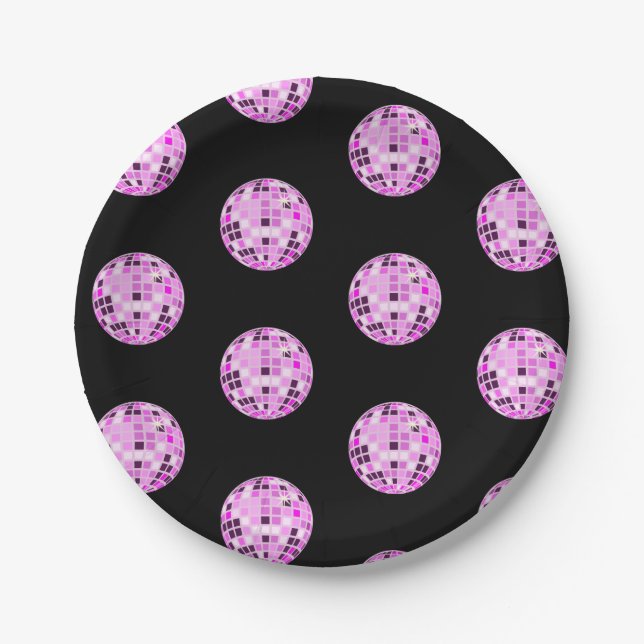 Assiettes En Carton Motif Disco Ball Rose moderne violet noir (Devant)