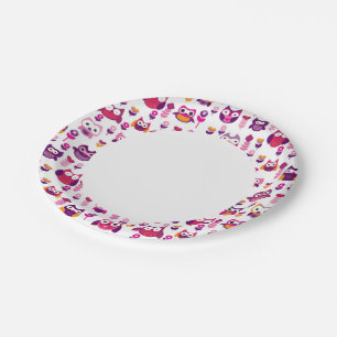 Assiettes En Carton motif d'oiseau de chouette aux couleurs rétro