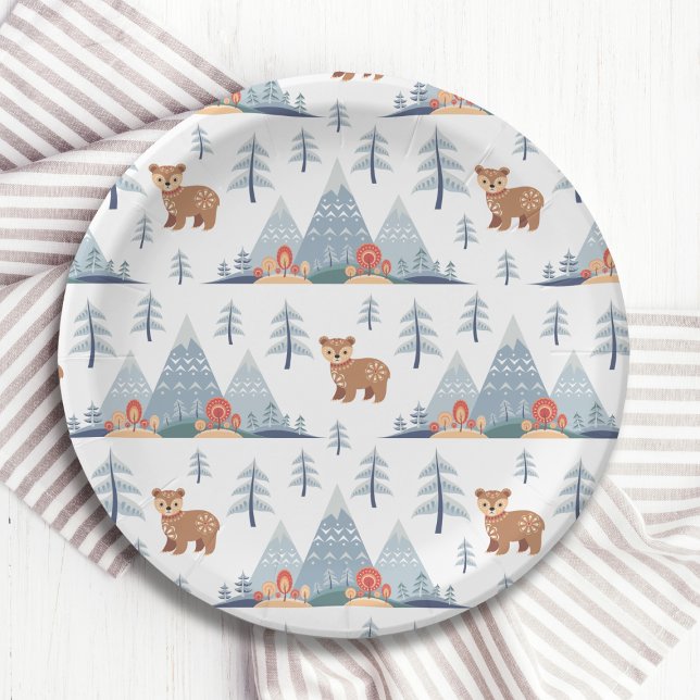 Assiettes En Carton Motif d'ours de vacances nordique (Créateur téléchargé)