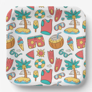Assiettes En Carton motif drôle vacances d'été plage