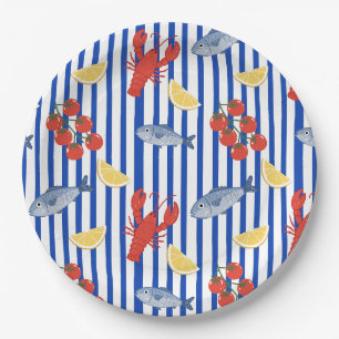 Assiettes En Carton Motif du marché de fruits de mer méditerranéens (2
