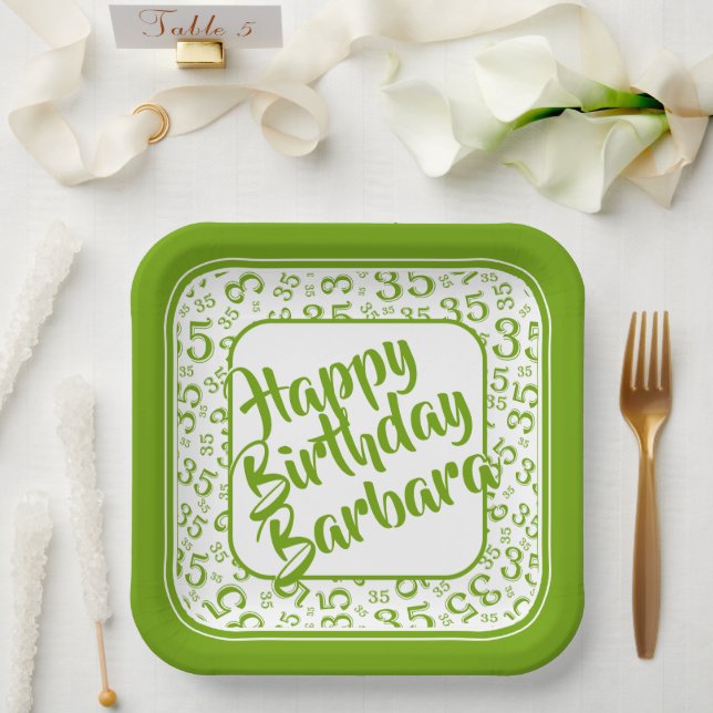 Assiettes En Carton motif du numéro aléatoire du 35e parti vert/blanc (Mariage)