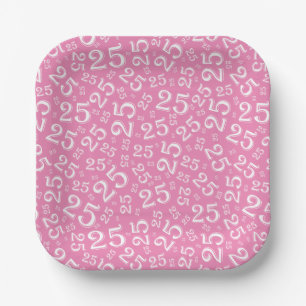 Assiettes En Carton motif du numéro aléatoire rose/blanc du 25e annive