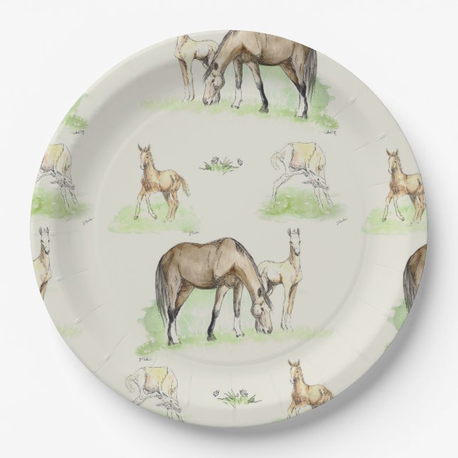 Assiettes En Carton Motif du poulain de jument et de cheval (Devant)