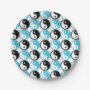 Assiettes En Carton Motif du Yin yang bleu et noir