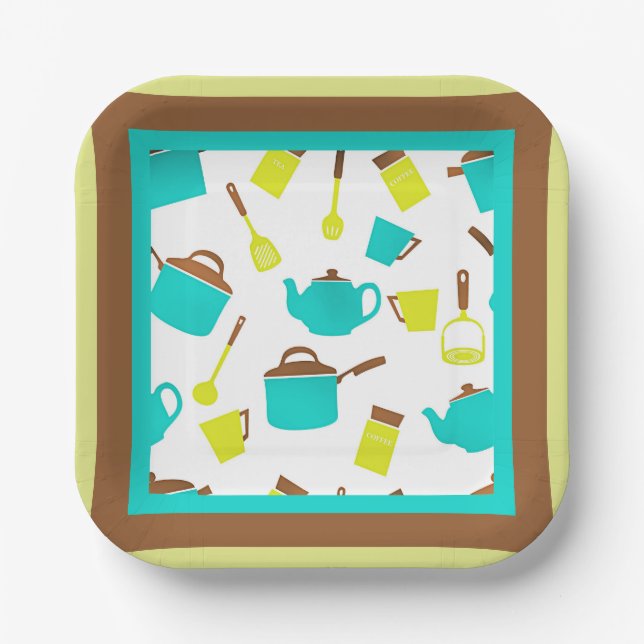 Assiettes En Carton Motif d'ustensiles de cuisine (Recto)